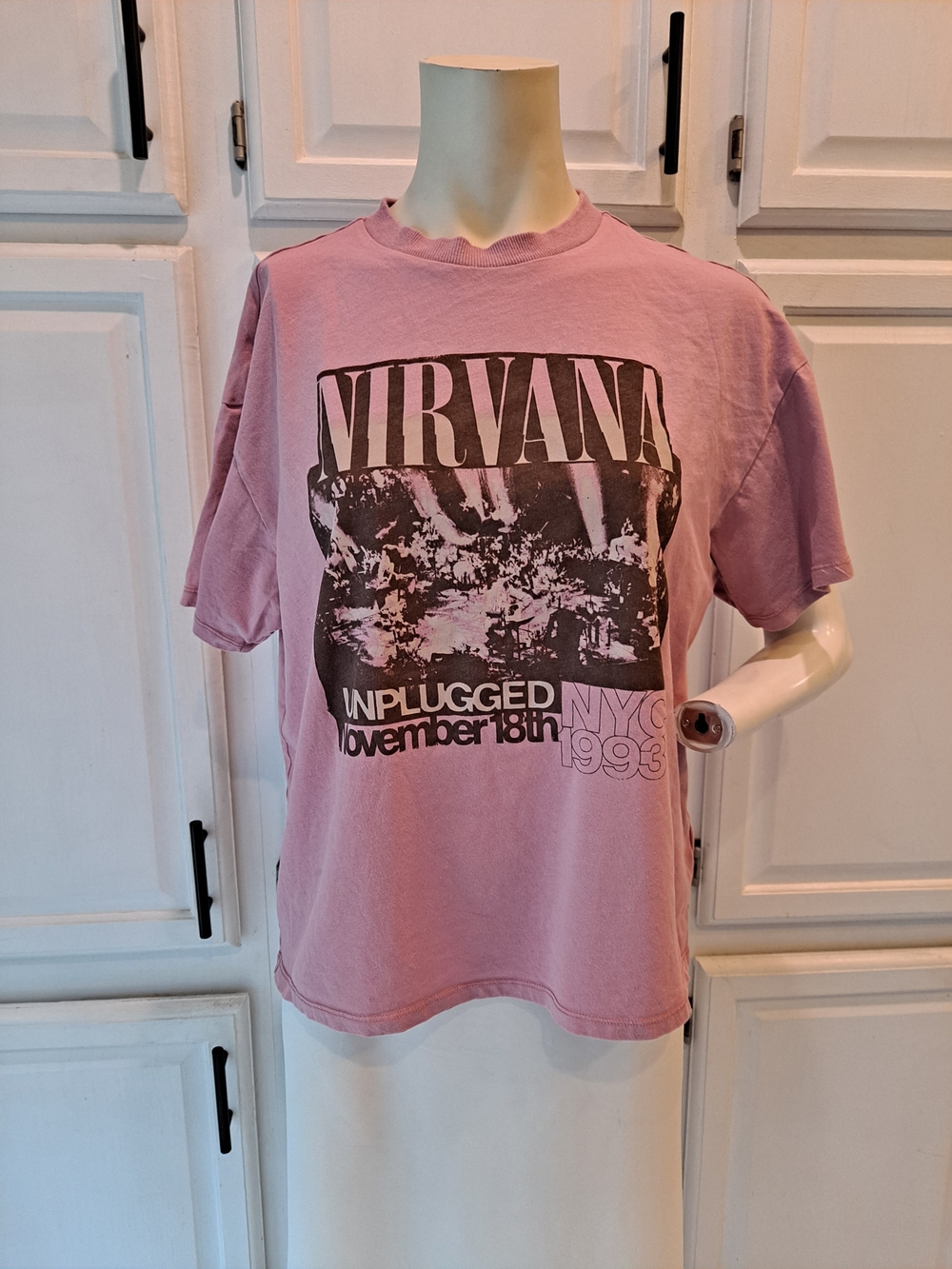 NIRVANA Pink Printed Graphic Unplugged NYC 1993 Oversized Cotton Tee